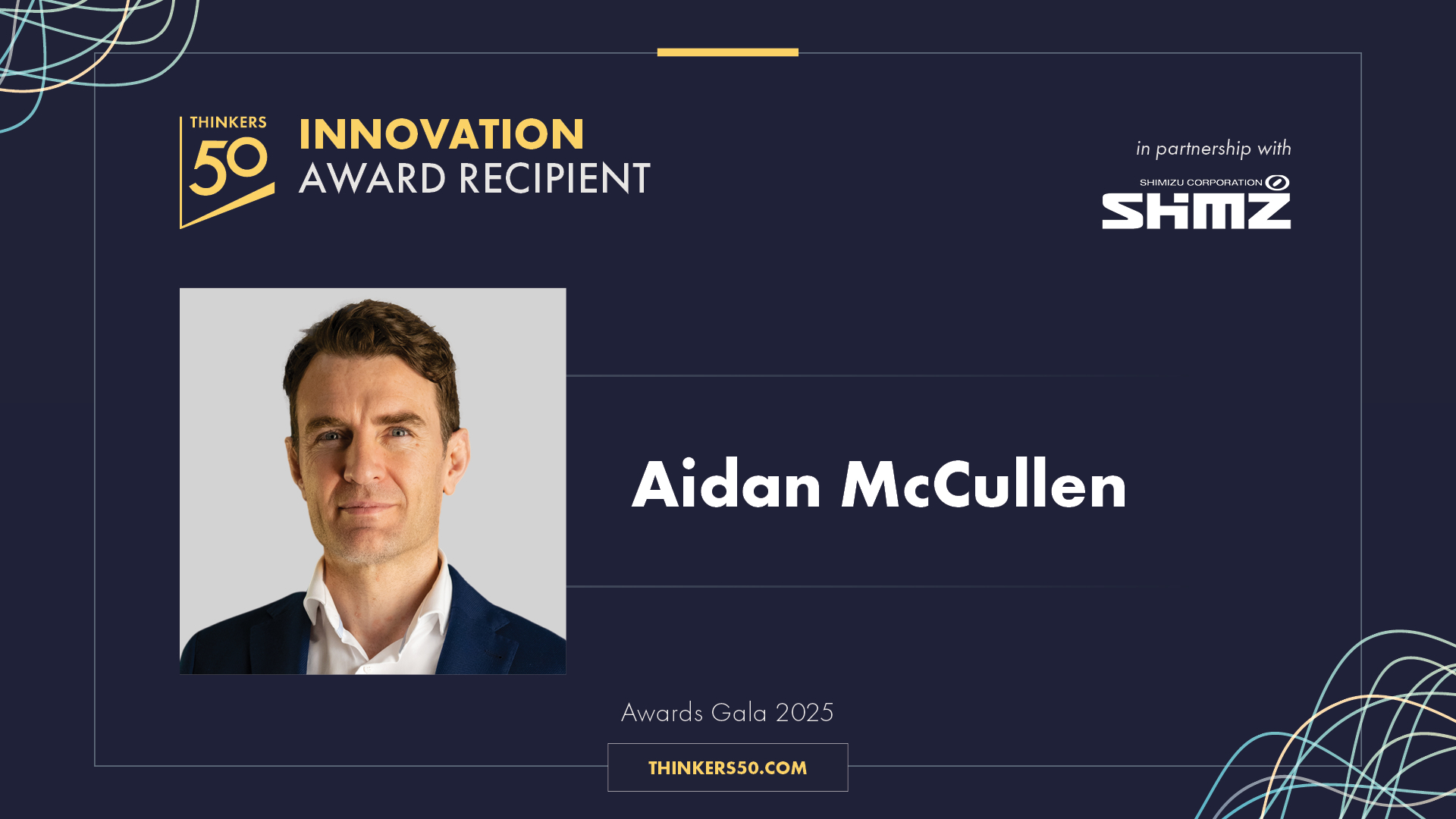 Thinkers50 Innovation Award announcement featuring Aidan McCullen